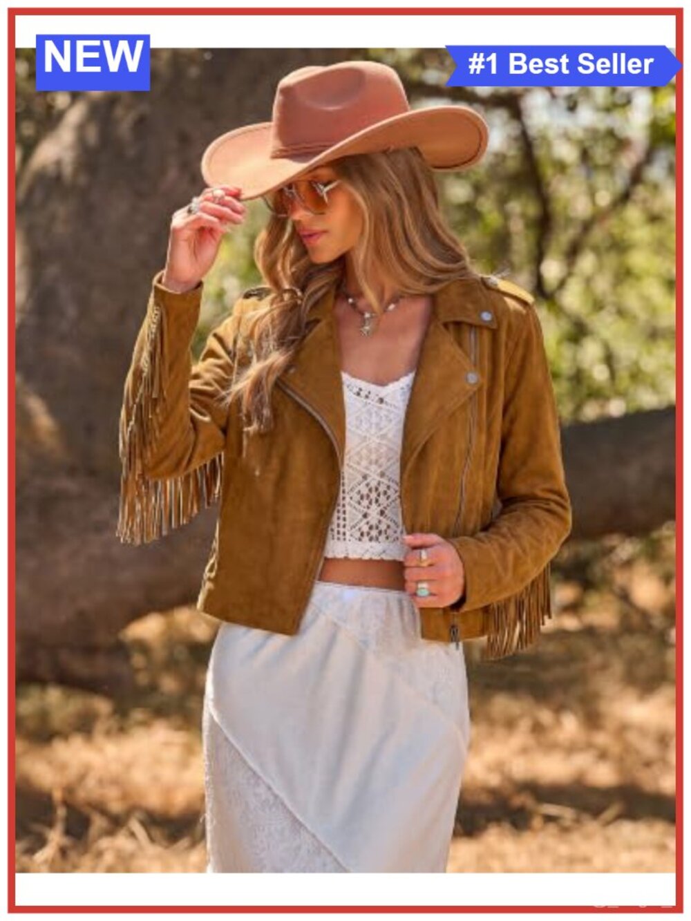 Faux Suede Cropped Fringe Jacket Western Zip Up Moto Casual - Picture 2 of 6